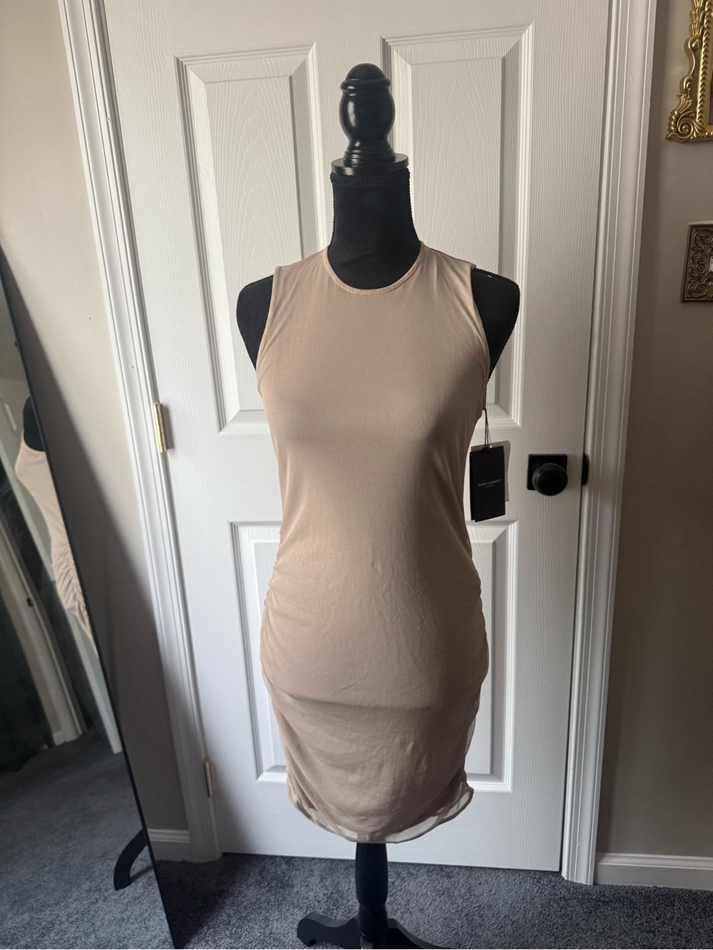 Yves Saint Laurent Sleeveless Nude Crewneck Bodycon Dress